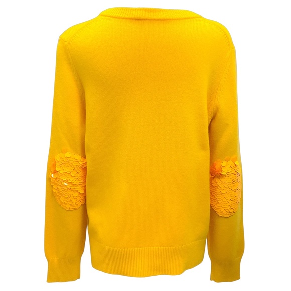 TORY BURCH YELLOW SEQUINED CASHMERE KNIT PULLOVER SWEATER - Picture 3 of 5